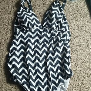Black and white one piece swim suit